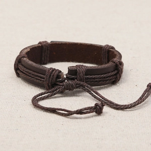 Vintage dark brown braided leather bracelet with multi-layer adjustable wrap design