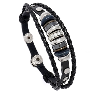 Retro Multi-Layer Braided Leather Bracelet For Men Women Adjustable Punk Rhinestone Inlaid Cowhide Wrap Bracelet Jewelry Gift