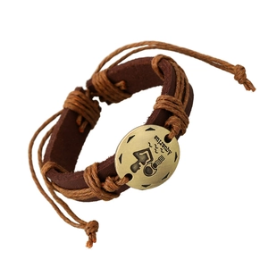 Aquarius zodiac leather bracelet with braided rope and engraved brass plate charm