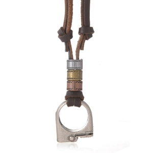 Retro leather necklace with adjustable cord and creative lighter-shaped metal pendant