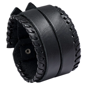 Mehrlagiges geflochtenes Lederarmband für Herren im Retro-Punk-Stil mit Metalldruckknopf