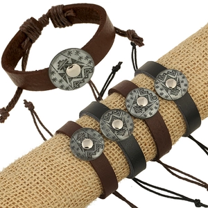 Retro Cow Leather Woven Bracelet With Alloy Zodiac Charm Adjustable Punk Style Ethnic Bracelet For Men Women Unisex Jewelry