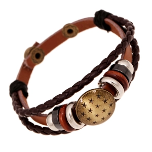 Retro Multi-layer Handmade Woven Cowhide Leather Bracelet For Men Women Punk Pentagram Star Bronze Charm Wood Beads Jewelry