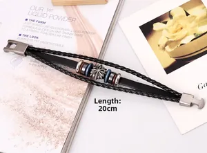 Detail of 20cm multi-layer braided leather bracelet with vintage silver flower clasp