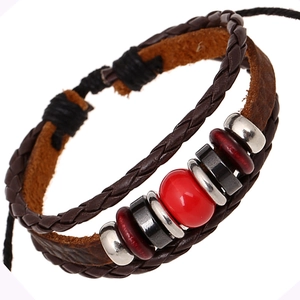 Vintage Multilayer Cowhide Leather Bracelet For Men Handmade Woven Beaded Punk Adjustable Braid Wrap Jewelry Gift