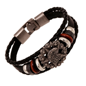 Vintage Multi-Layer Braided Cowhide Leather Bracelet For Men Punk Rock Eagle Head Alloy Metal Bead Handcrafted Jewelry