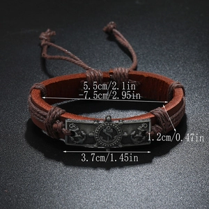 Handmade nautical anchor leather bracelet with adjustable braided wrap design