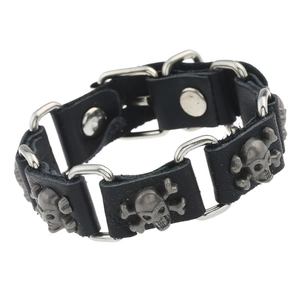 Bracelet Homme Punk Tête de Mort en Cuir de Vache Alliage Métal Vintage Rock Streetwear Gothique Réglable Bijoux