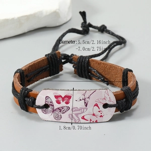 Bracelet tressé en cuir fait main avec motif papillon et cordon de serrage réglable