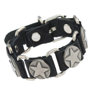 Bracelet en Cuir de Vache Punk Rock pour Homme Vintage Alliage Étoile à Cinq Branches Rivet Bracelet Réglable Streetwear