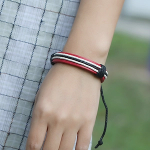Handmade red braided leather bracelet with multi-layer design for casual wear