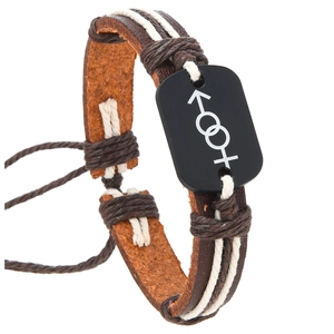 Vintage Ethnic Style Synthetic Leather Braided Bracelet Handmade Geometric Plaque Gender Symbol Unisex Couple Wristband Jewelry