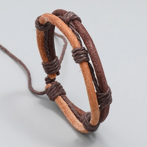 Handmade multilayer braided leather bracelet in vintage brown and camel color tones