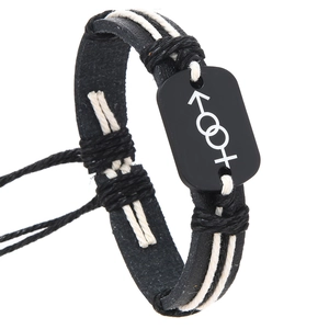 Vintage braided leather bracelet with geometric gender symbols and adjustable knot
