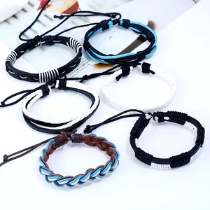 6-teiliges Set aus geflochtenen Lederarmbändern mit handgefertigten Schnüren und Design