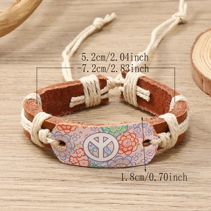 Bracelet tressé en cuir fait main avec motif fleur de paix et sangle réglable pratique