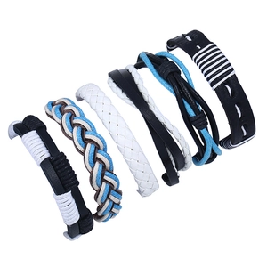 Handgefertigtes Geflochtenes Rindsleder Armband Mehrlagiges Verstellbares Punk Wickelarmband Für Damen Herren Mode Schmuck Blau Weiß