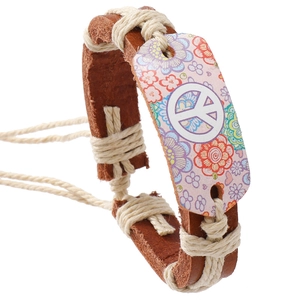 Bracelet en Cuir Tissé à la Main pour Hommes Femmes Vintage Boho Signe de Paix Plaque Florale Bijoux Ethniques Ajustables