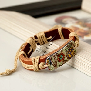 Bracelet rétro en cuir tressé avec signe de paix et diamètre interne de 5,5-7 cm
