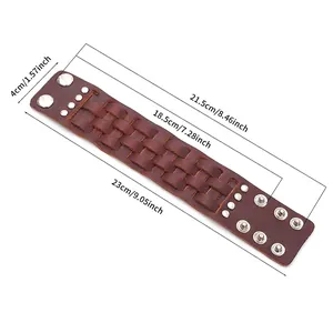 Men's retro multilayer leather bracelet with adjustable snaps and size measurements
