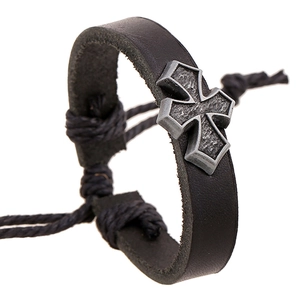 Bracelet en Cuir Véritable Vintage Punk pour Hommes Femmes Pendentif Croix en Alliage Tressé Cordon Réglable Bijoux Gothiques Rétro