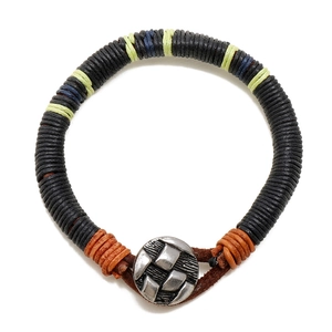Bracelet tressé fait main avec cordon de cire et boucle en métal argenté vintage