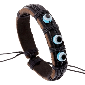 Bracelet Tissé en Cuir de Vachette Véritable Vintage Signe du Zodiaque Mauvais Œil Ajustable Bijoux Punk Ethniques Hommes Femmes
