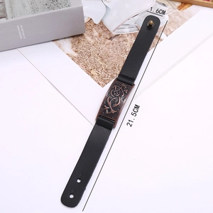 Bracelet vintage en cuir noir avec plaque en bronze à nœud celtique, longueur 21,5cm