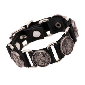 Bracelet Punk Rétro en Cuir de Vachette pour Hommes Femmes Elisabeth II Breloque Pièce Alliage Hip Hop Bijoux de Mode