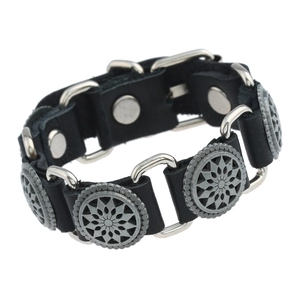 Vintage Punk Cowhide Leather Bracelet Unisex Bohemian Sunflower Alloy Metal Plates Adjustable Harajuku Style Wristband Fashion Jewelry