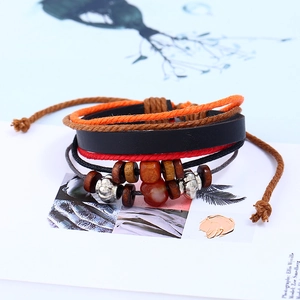 Multilayer bohemian leather bracelet with colorful beads and faux agate pendant on white background
