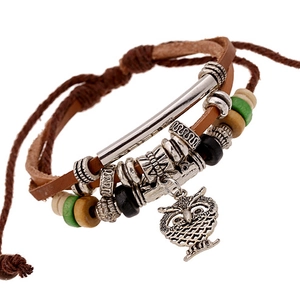 Bracciale Multistrato in Pelle Retro per Uomo Donna Ciondolo Gufo Piuma Teschio Farfalla Fatto a Mano Punk Gioielli Bohémien