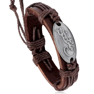 Vintage Rindsleder Armband Handgewebt Verstellbar Gecko Eidechse Muster Legierung Mehrlagiges Armband Punk Schmuck