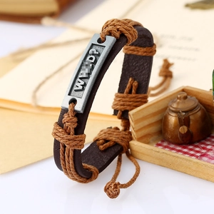 Retro handgefertigtes Lederarmband WWJD mit gewebtem Seil und verstellbarem Band