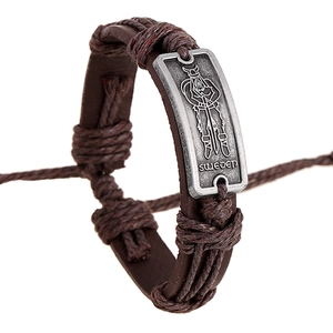 Handmade Vintage Leather Alloy Woven Bracelet Punk Style Viking Zodiac Signs Adjustable Cord Unisex Jewelry Accessory