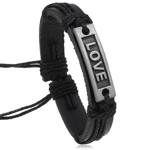 Handmade Retro Cowhide Leather Woven Bracelet For Men Women Punk Adjustable Wax Rope Alloy Love Engraved Charm Jewelry Gift