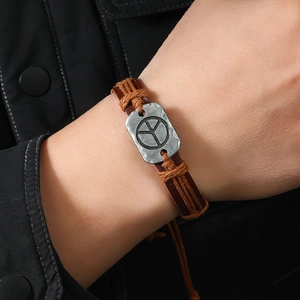 Bracciale in pelle intrecciata a mano con segno della pace vintage per uomo e donna