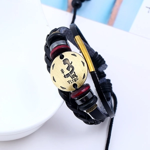 Handmade leather Virgo zodiac bracelet with metal charm and adjustable braided cord