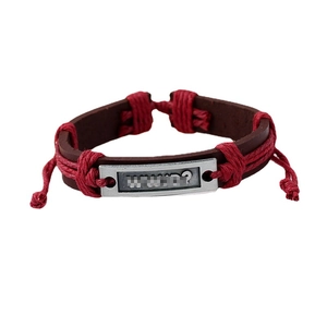 Handgefertigtes Lederarmband mit W.W.J.D. Metallplatte und verstellbarem Kordelzug