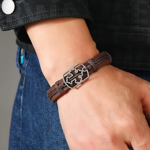 Handgefertigtes Lederarmband für Herren mit Vintage-Silberkreuz und Flecht-Design