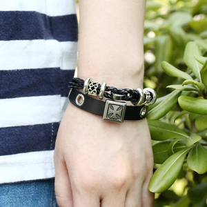 Multilayer leather bracelet for men featuring a cross pendant in a punk rock style