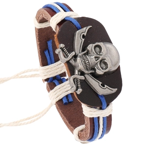 Retro Cowhide Leather Skull Pirate Bracelet Handwoven Punk Braided Alloy Bangle For Men Women Halloween Jewelry