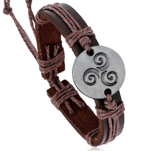 Vintage Cowhide Leather Braided Rope Bracelet For Men Women Triskelion Metal Disc Adjustable Ethnic Punk Jewelry Gift