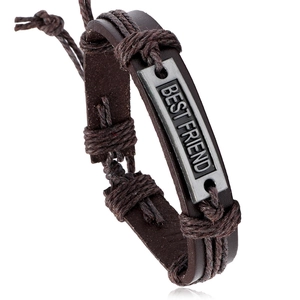 Bracelet Vintage Best Friend en Cuir de Vache Tressé pour Hommes Femmes Alliage Lettre Plaqué Corde Ajustable Bijoux Punk Cadeau