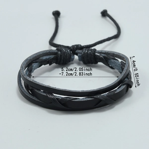 Handmade multilayer black woven leather bracelet with adjustable size measurements