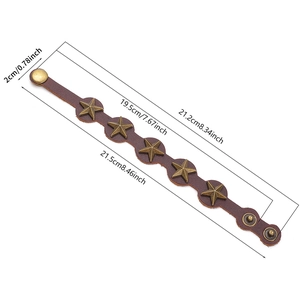Bracelet punk vintage en cuir marron avec clous étoiles et boutons-pression réglables