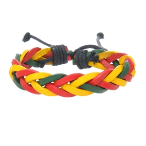 Adjustable braided leather bracelet in red, yellow, and green national flag colors