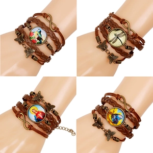 Vintage Multi-Layer Braided Leather Bracelet For Women Men Glass Cabochon Butterfly Infinity Charm Bohemian Adjustable Handmade Jewelry