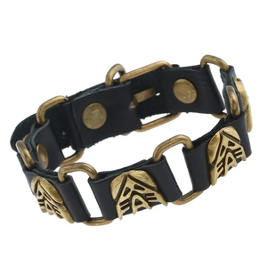 Men Retro Punk Cowhide Leather Bracelet Bronze Alloy Geometric Link Rock Streetwear Masculine Wristband Jewelry Gift Item