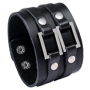 Men Retro Wide Cowhide Leather Punk Bracelet Adjustable Biker Cuff Bangle With Alloy Rivets Square Buckles Jewelry Gift